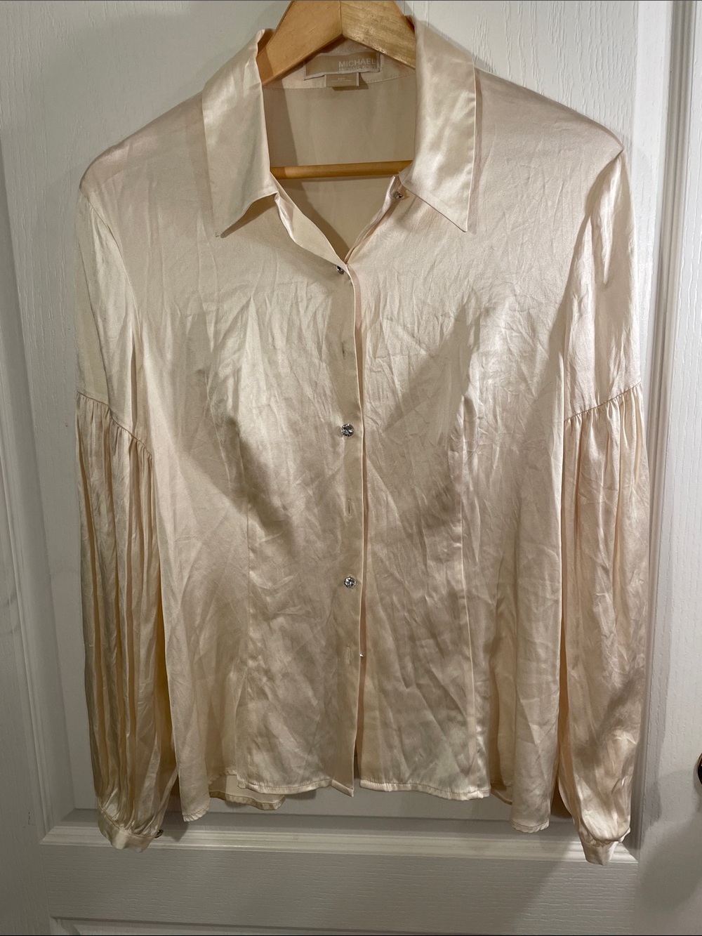 Michael Kors Cream Silk Button-Down Blouse With Jewel Buttons